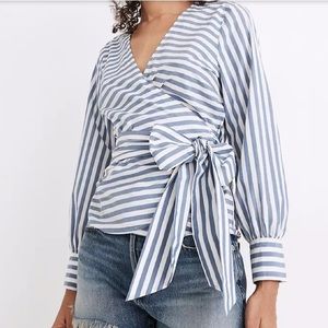 NWT Madewell Cuffed-Sleeve Wrap Top in Stripe